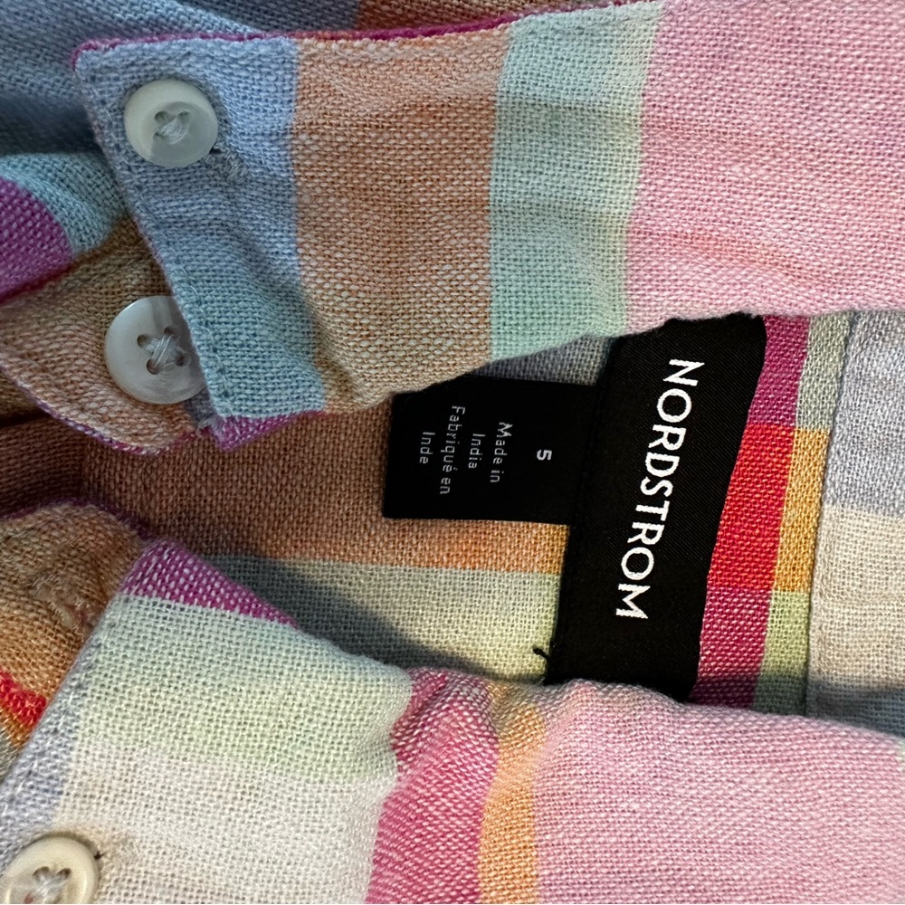 Nordstrom Linen Colorful Plaid Button-Up Shirt - Picture 2 of 3